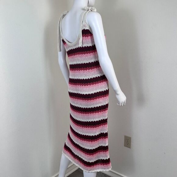 Zara Women Size L Strappy Pink Striped Crochet Knit Midi NEW Dress Party Resort - Picture 5 of 15